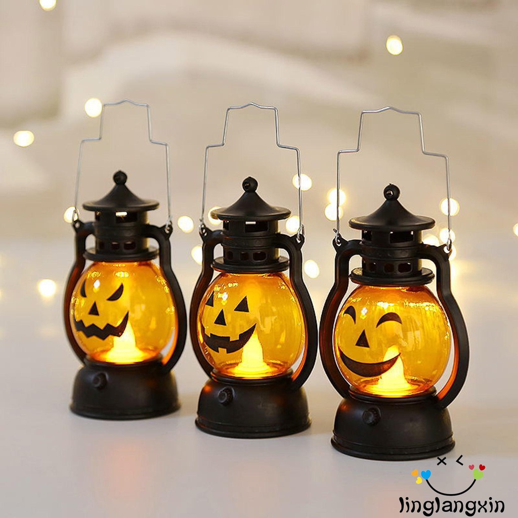 LLX-Halloween Pumpkin Lantern with Portable Handle, Holiday Props Retro Night Decoration