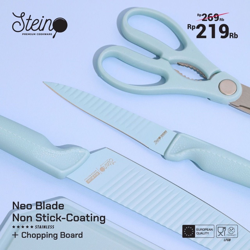 Steincookware Neo Blade Knife Set 7in1 / Talenan + Pisau Set Biru Steincookware