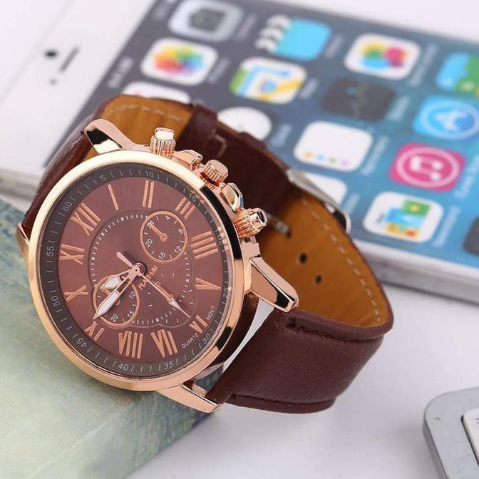 jam tangan wanita import fashion merk GENEVA Leather Quartz MURAH