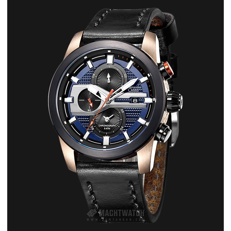 Alexandre Christie AC 6270 MC LCABU Men Chronograph Purple Pattern Dial Leather Strap
