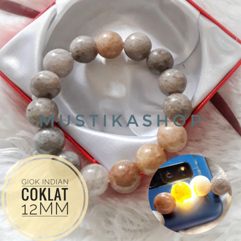 Gelang Giok Import Coklat Indian Natural Asli Batu Fashion Pria/Wanita