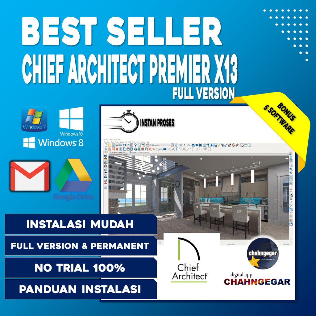 Chief Architect Premier X13 full version / Software 3D Design / 2D Arsitek / Sketchup Chief Architect Premier X15 Full Version Lifetime Software 3D Design