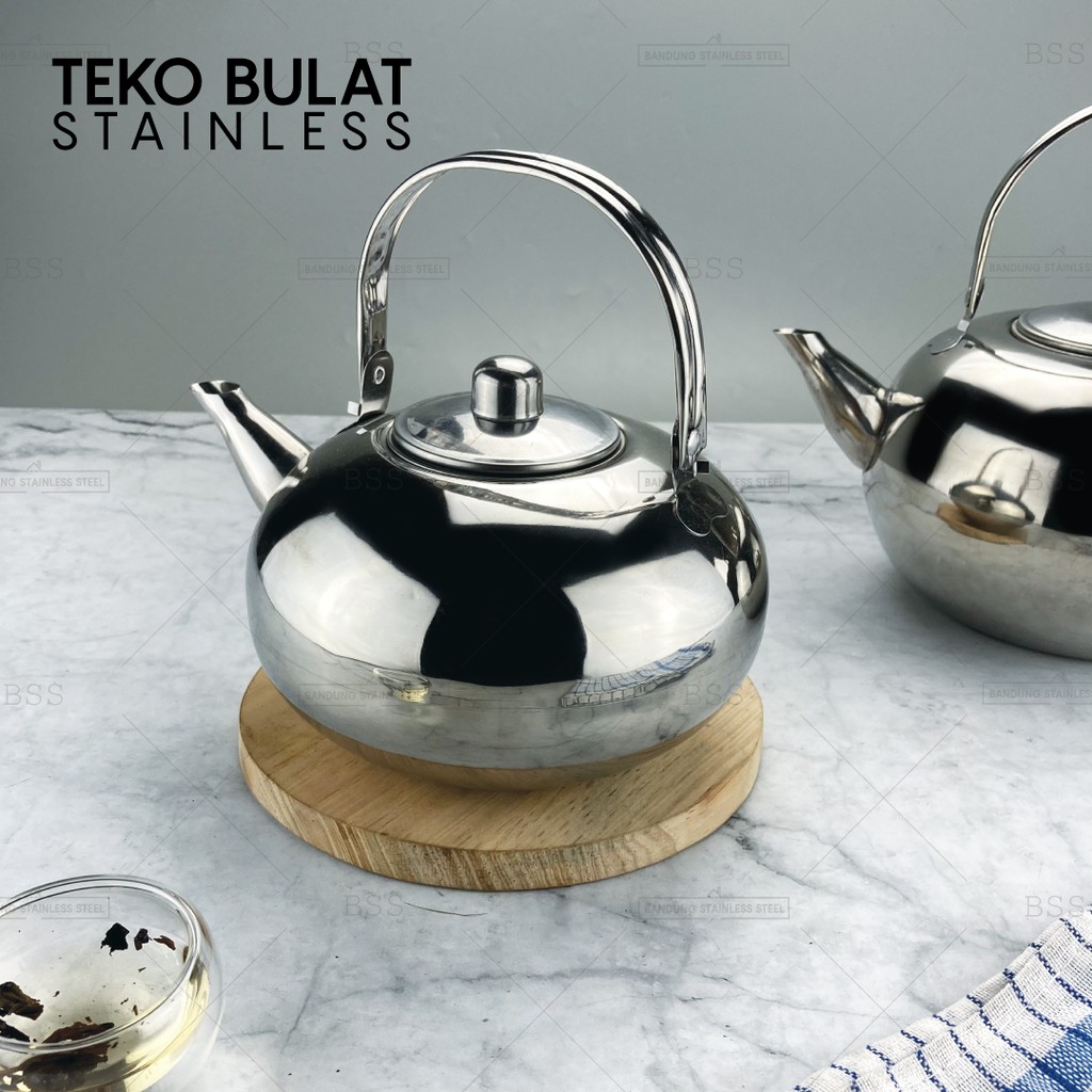 Teko Stainless Bulat 1.2L 1.6L 2.2 Liter Tea Pot Air Panas Teh Kapasitas Besar Banyak