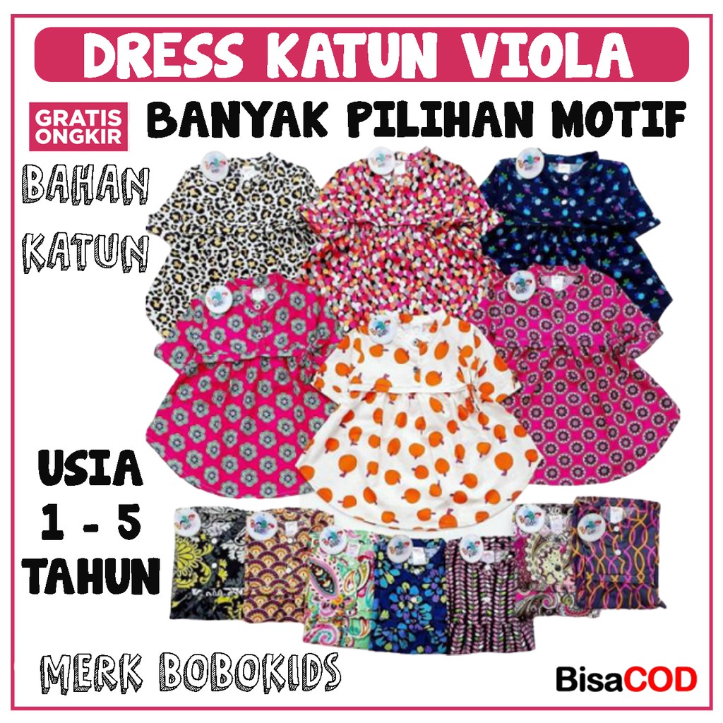 DRESS KATUN VIOLA LENGAN PANJANG / DRESS ANAK PEREMPUAN / DRESS LENGAN PANJANG / BOBOKIDS / VIOLA