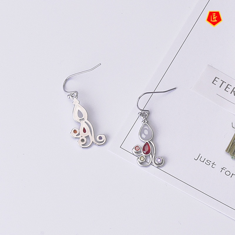 [Ready Stock]925 Silver Moonstone Earrings Colorful Gems Fashion Elegant