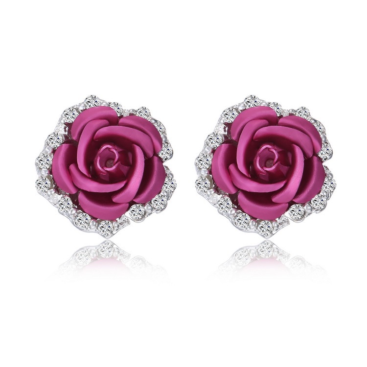 Anting wanita berlian mawar model korea terbaru cantik lucu imut rose earring baru lucu cute-Pink