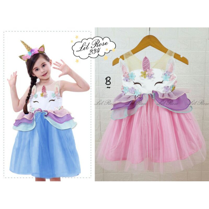 LR234 DRESS UNICORN &amp; FROZEN DRESS ULANG TAHUN SZ1-6TH