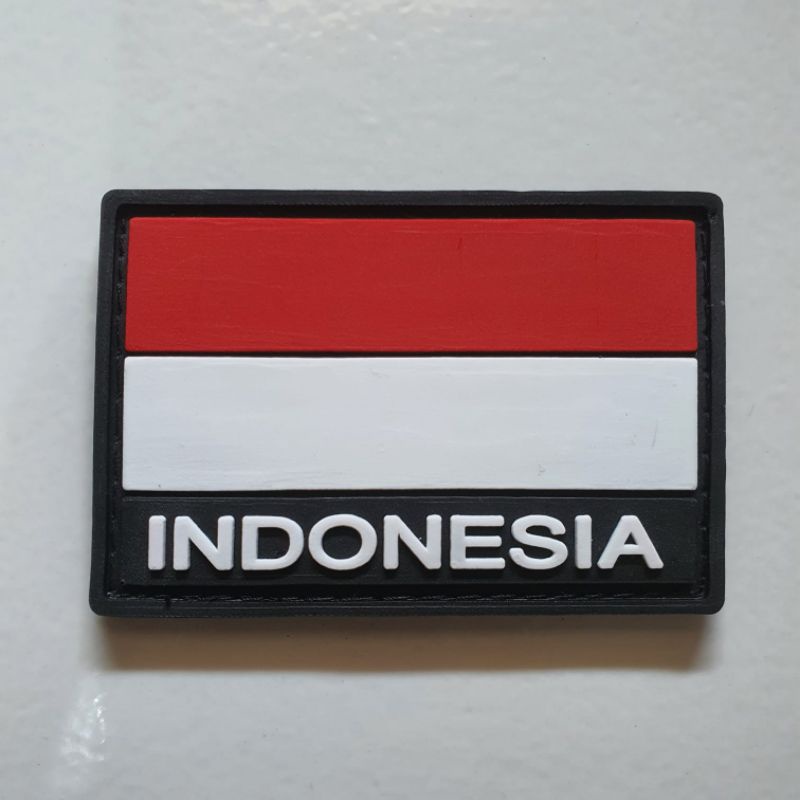 patch rubber logo bendera merah putih tulisan indonesia 3D / tempelan emblem karet velcro