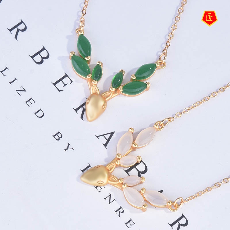 [Ready Stock]Deer Necklace Pendant Hetian White Jade Chalcedony Necklace