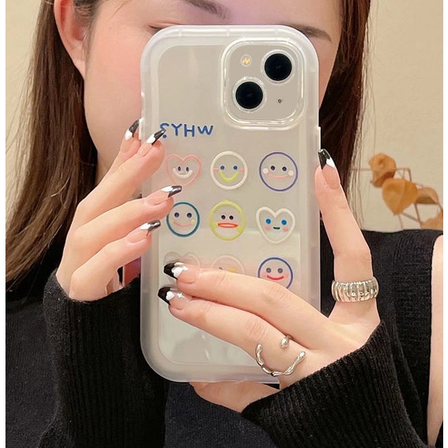 Soft Case Silikon Transparan Motif Smiley Face Untuk IPhone 12 13 11 Pro Max X Xs Max Xr 7 8 Plus Gbvf