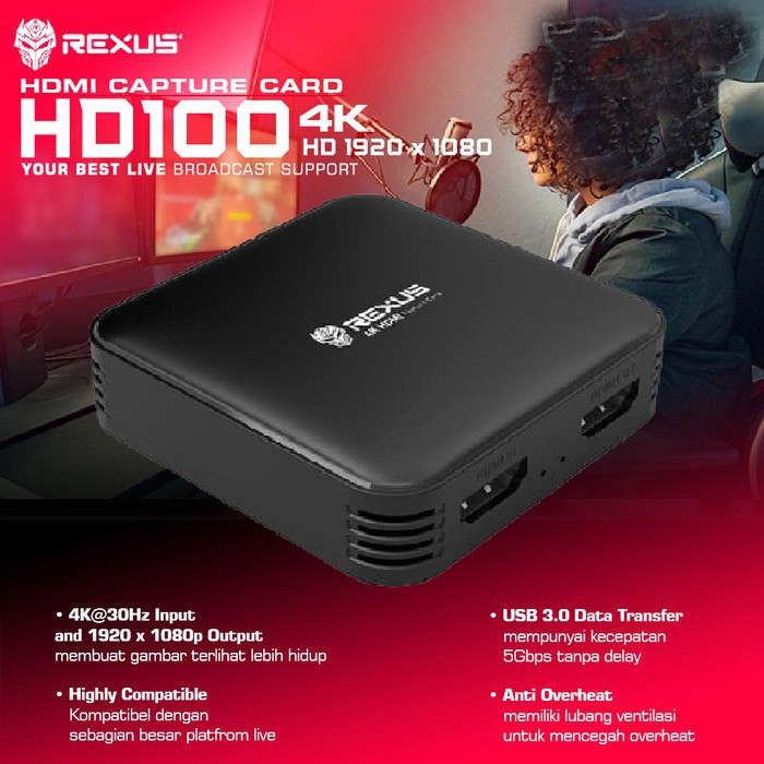 Rexus HD 100 HDMI 4K Game Capture Card Stream & Record HD100 - Video Capture