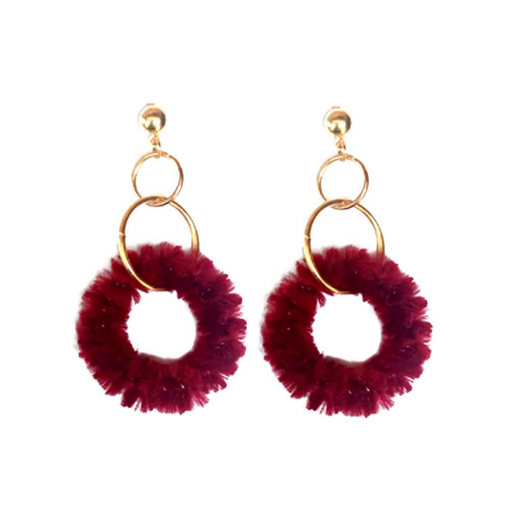 EA015 Anting Tusuk 2 Ring Round Fur Juntai 4 Warna