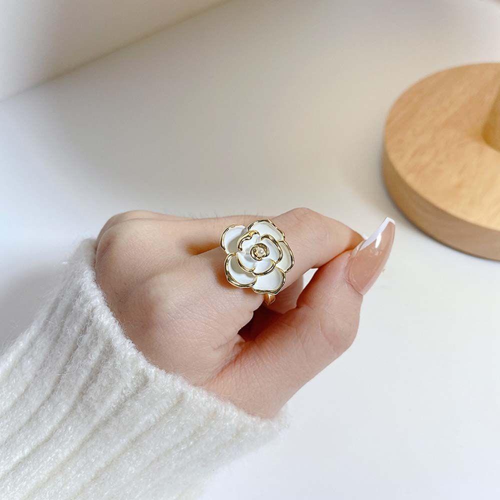 Agustina Camellia Cincin Kepribadian Elegan Dapat Disesuaikan Mutiara Hadiah Bunga Cincin Kawin Cincin Tunangan Gadis Wanita Cincin Terbuka