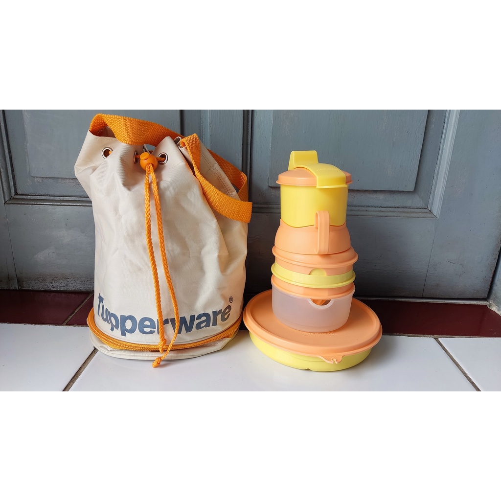 Tupperware set orange bayi anak piring sendok gelas peras jeruk halus makanan