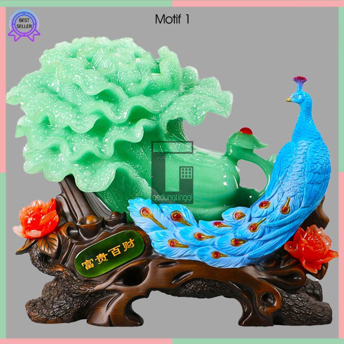 Pajangan Patung Hiasan Hadiah Kado Meja Kantor Ulang Tahun Ultah Pernikahan Wedding Gift Bos Cowok Cewek Aesthetic Sawi Putih Burung Merak Phoenix Bunga Teratai Lotus Fengshui Feng Shui Tree Dewa Rejeki Rezeki Hoki Keberuntungan Batu Giok Resin Emas Cina