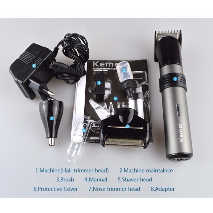 KEMEI KM-1210 3 In 1 Rechargeable Nose Hair Trimmer And Shaver For Men