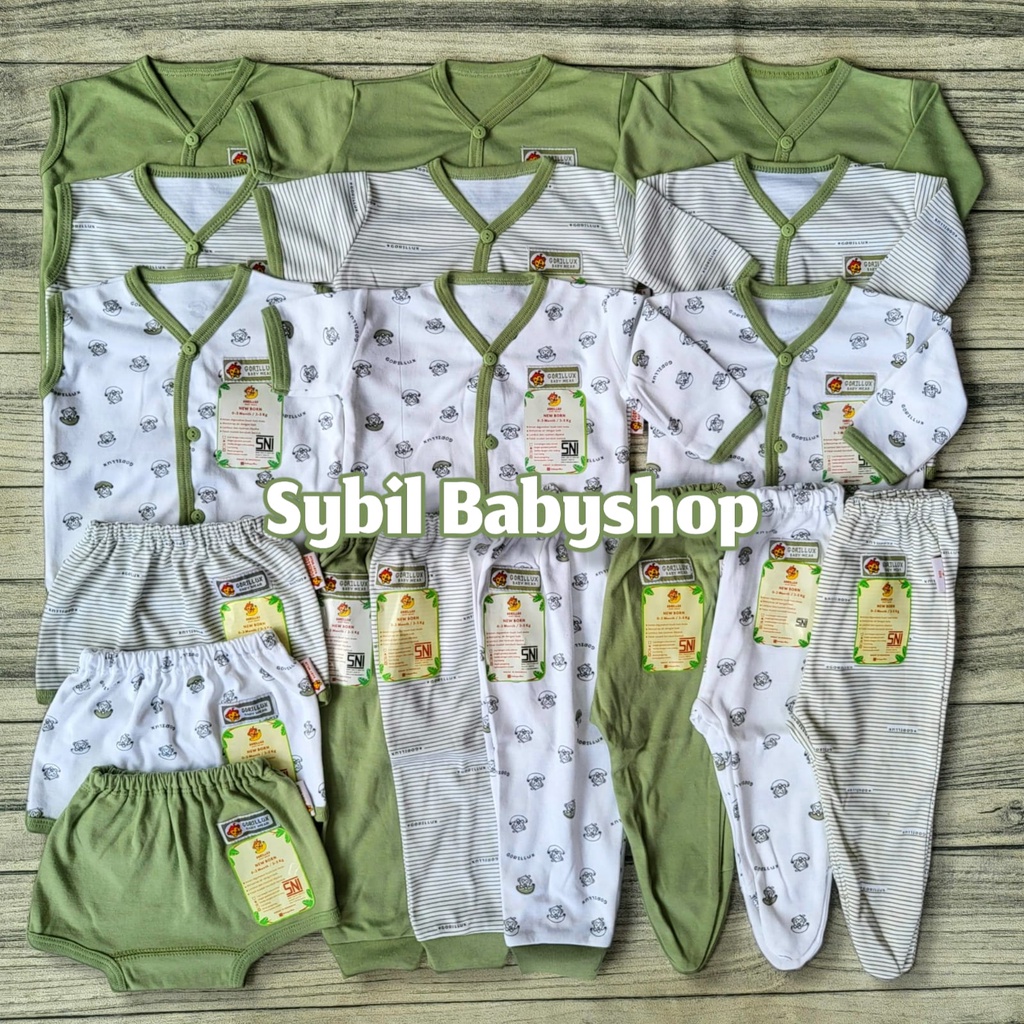 FLUFFY Paket Original Lengkap Baju Bayi (0-3 Bln) Perlengkapan Baru Lahir & Kado Bayi SNI-GORILUX ARMY