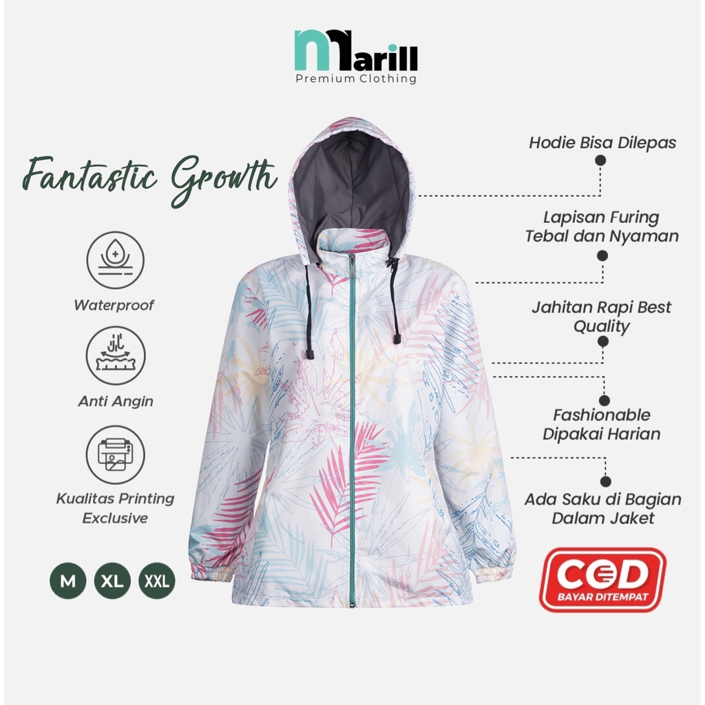 Jaket Wanita Printing Parasut Anti Air Anti Angin Jaket Motor Jaket Gowes Motif Fantastic Growth