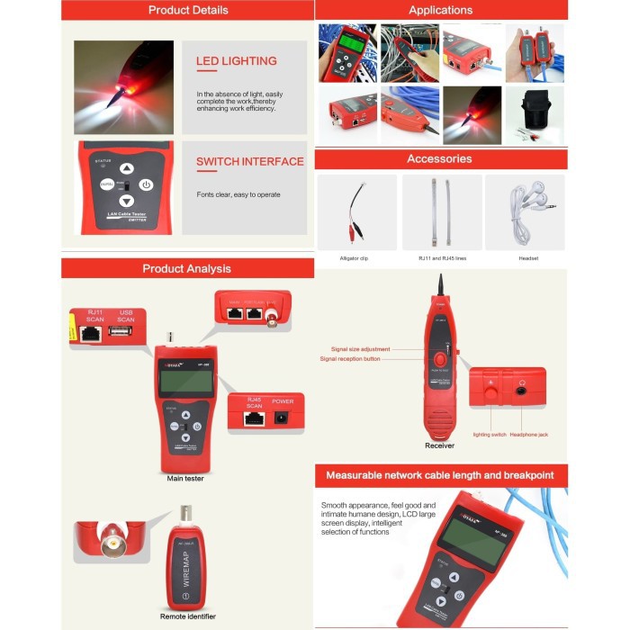 KABEL TESTER LAN TELP CABLE NF-388 NOYAFA MULTI PURPOSE NF388 WIREMAP