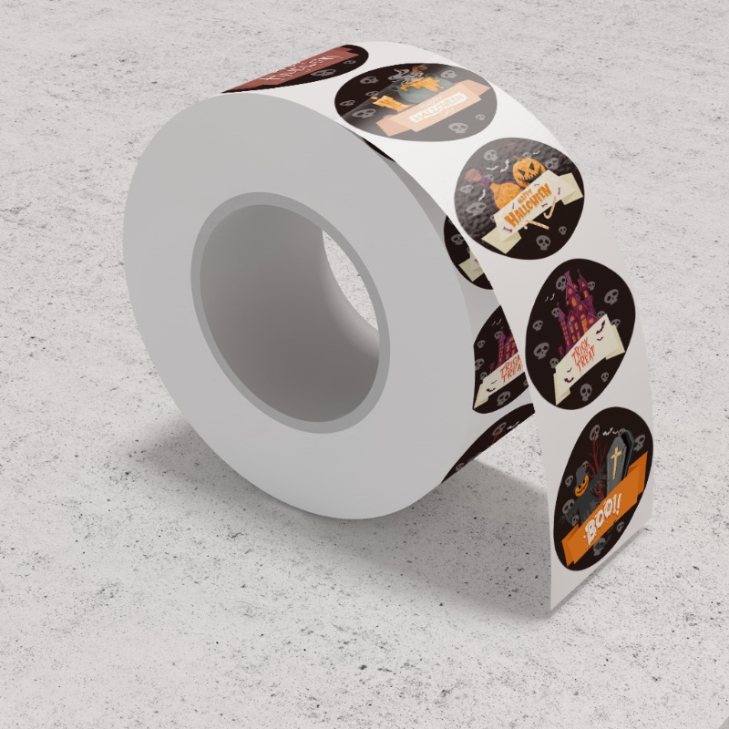 500pcs / roll Stiker Label Desain Happy Halloween 8 Desain Untuk Dekorasi