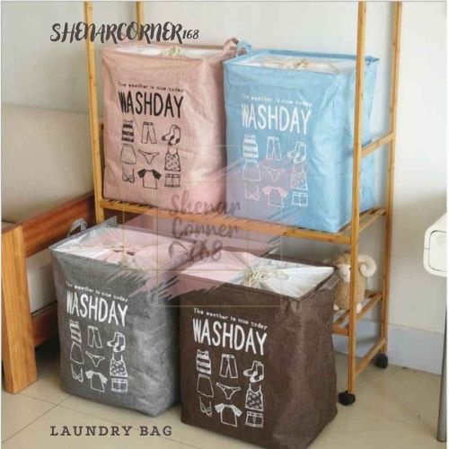 SHENAR LAUNDRY BAG WASHDAY / KERANJANG BAJU KOTOR DENGAN PENUTUP SERUT/TEMPAT BAJU KOTOR/KOTAK BAJU, SHENARCORNER168