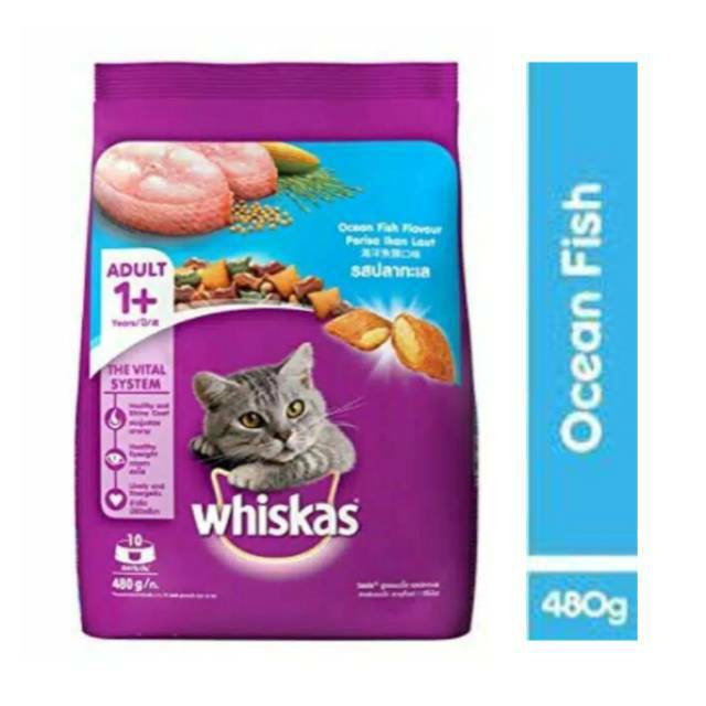 Whiskas Fresh Pack 480g Adult Ocean Fish Makanan Kucing Kering 480 g