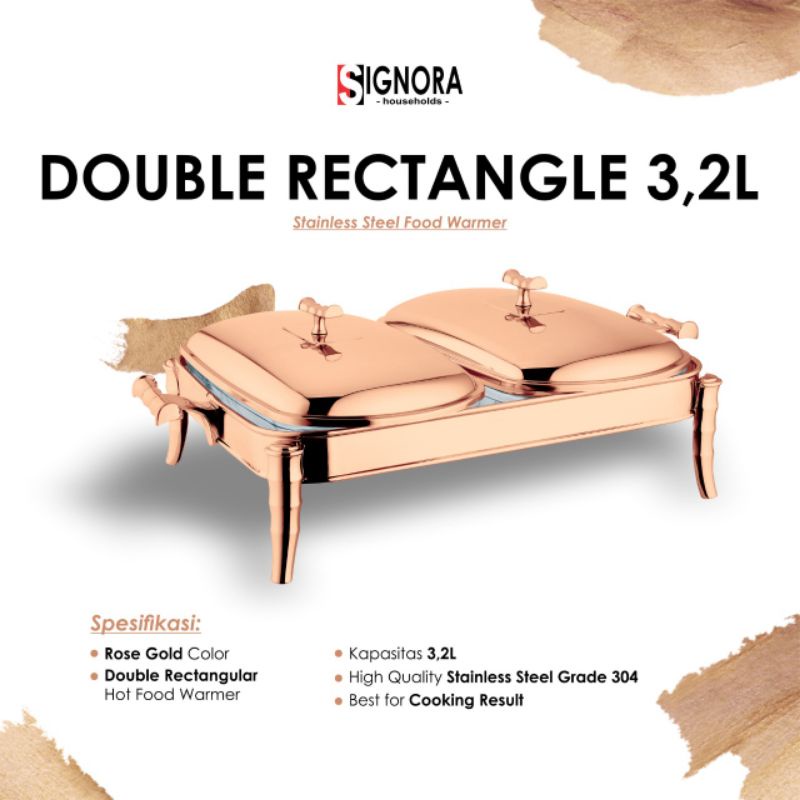 Signora Double Rectangle 3.2 liter/Food warmer/Prasmanan set/Buffet server