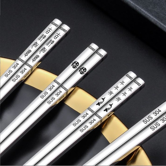 Sumpit 304 Stainless Steel Chopsticks Bakmi Anti Slip Gift Premium