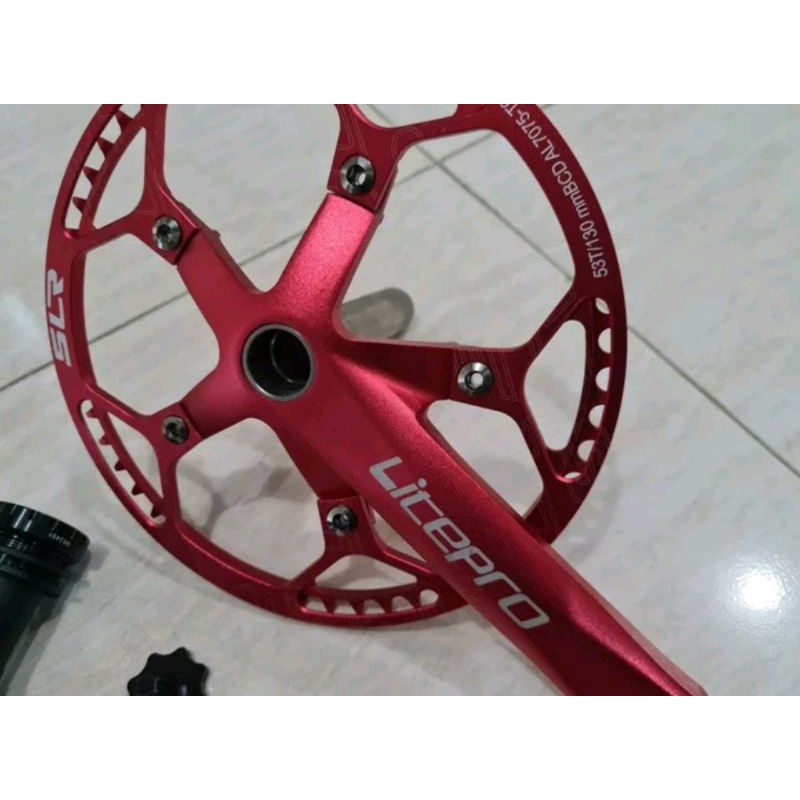 CrankSet Crank HT2 Hollowtech II Merk Litepro Merah red include BB Arm 170 mm Folding bike Seli