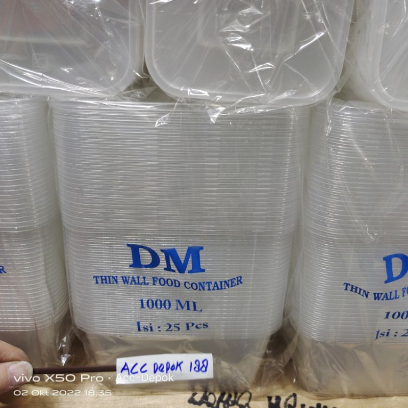 THINWALL DM 1000 ML REC / KOTAK MAKAN MODEL PERSEGI PANJANG DM 1000ML ISI 25 SET