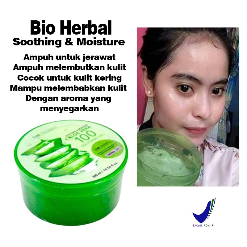 BIO HERBAL ALOE VERA GEL SOOTHING &amp; MOISTURE ORIGINAL BPOM PELEMBAB MUKA PERAWATAN KECANTIKAN WAJAH LIDAH BUAYA HERBAL