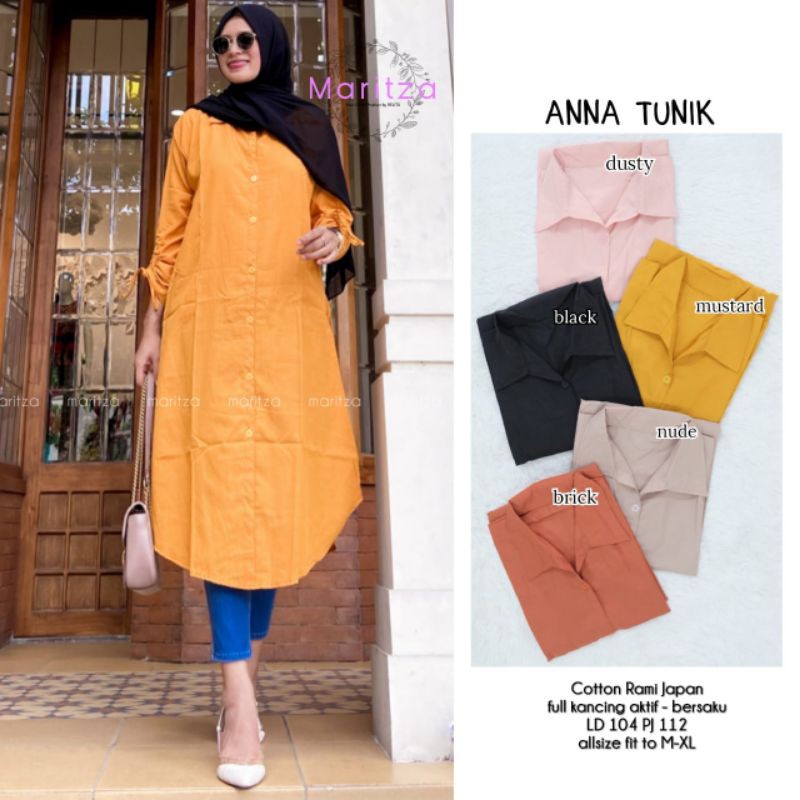 BAJU BRANDED KUALITAS MALL  ANNA TUNIK POLOS KANCING SAMPAI BAWAH JUMBO PREMIUM ORI BY MARITZA