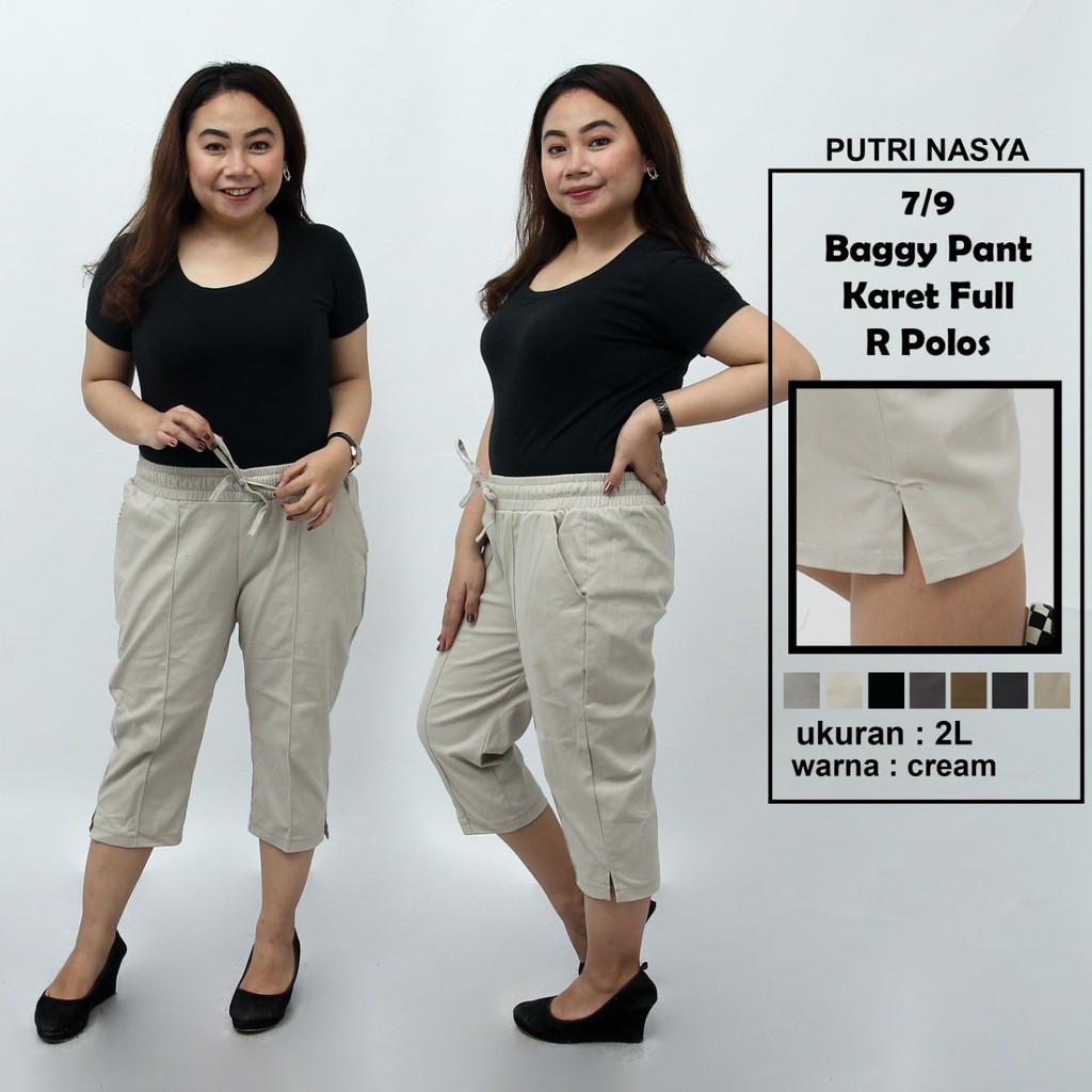 Celana 7/9 jumbo karet full polos / baggy pant jumbo / celana pendek 8L-6L-5L-4L-2L-XL-S fit to L