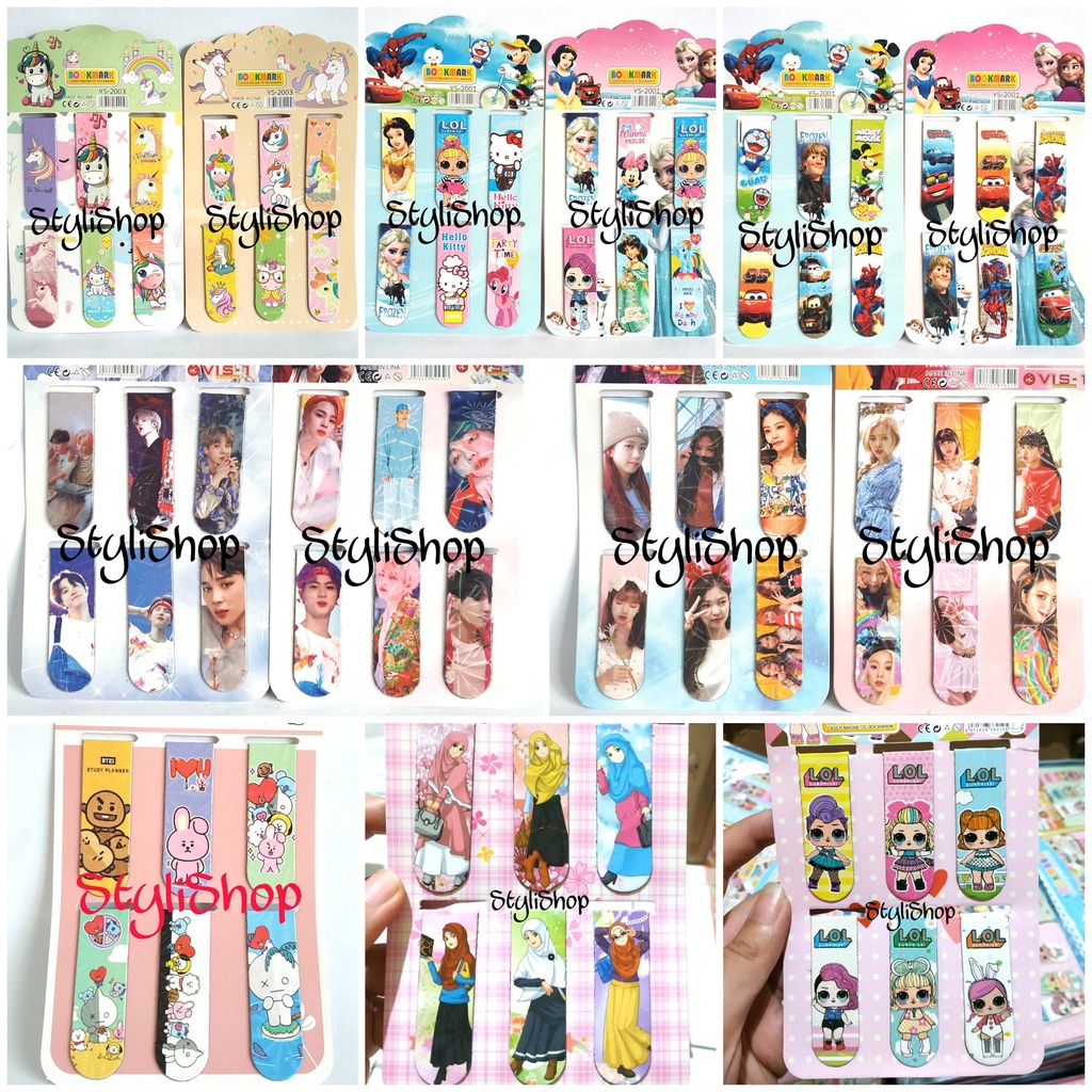 

(isi 6)Magnetic Bookmark, Pembatas Buku Magnet Motif, Sticky Notes Magnet