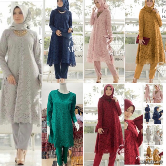 SETELAN MARIANE TUNIK BRUKAT + CELANA KULOT 6 WARNA KEBAYA SETELAN BROKAT DIJAMIN REALPICT