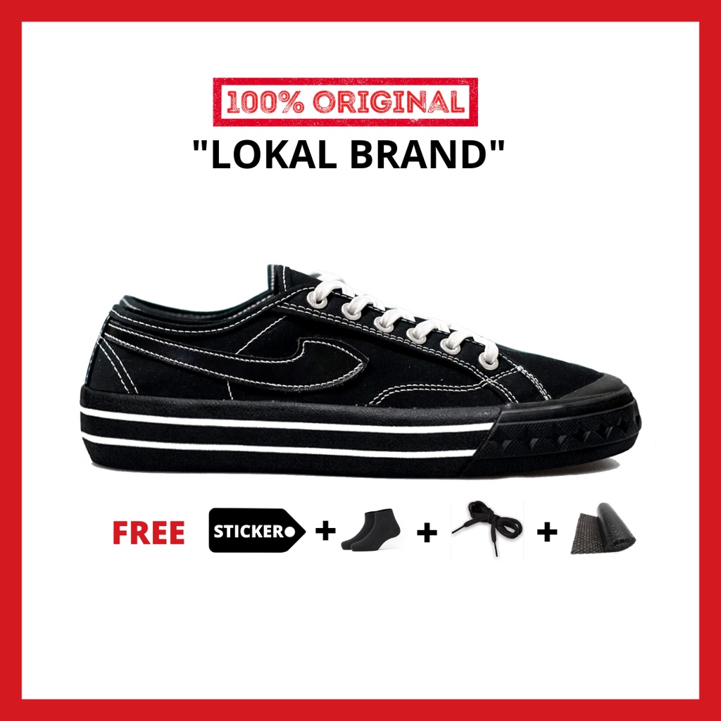 ORIGINAL - Sepatu Brand Lokal Kasual Pria Wanita No Brand Black Oreo Low Not Sneakers Compass Retrograde Black Black