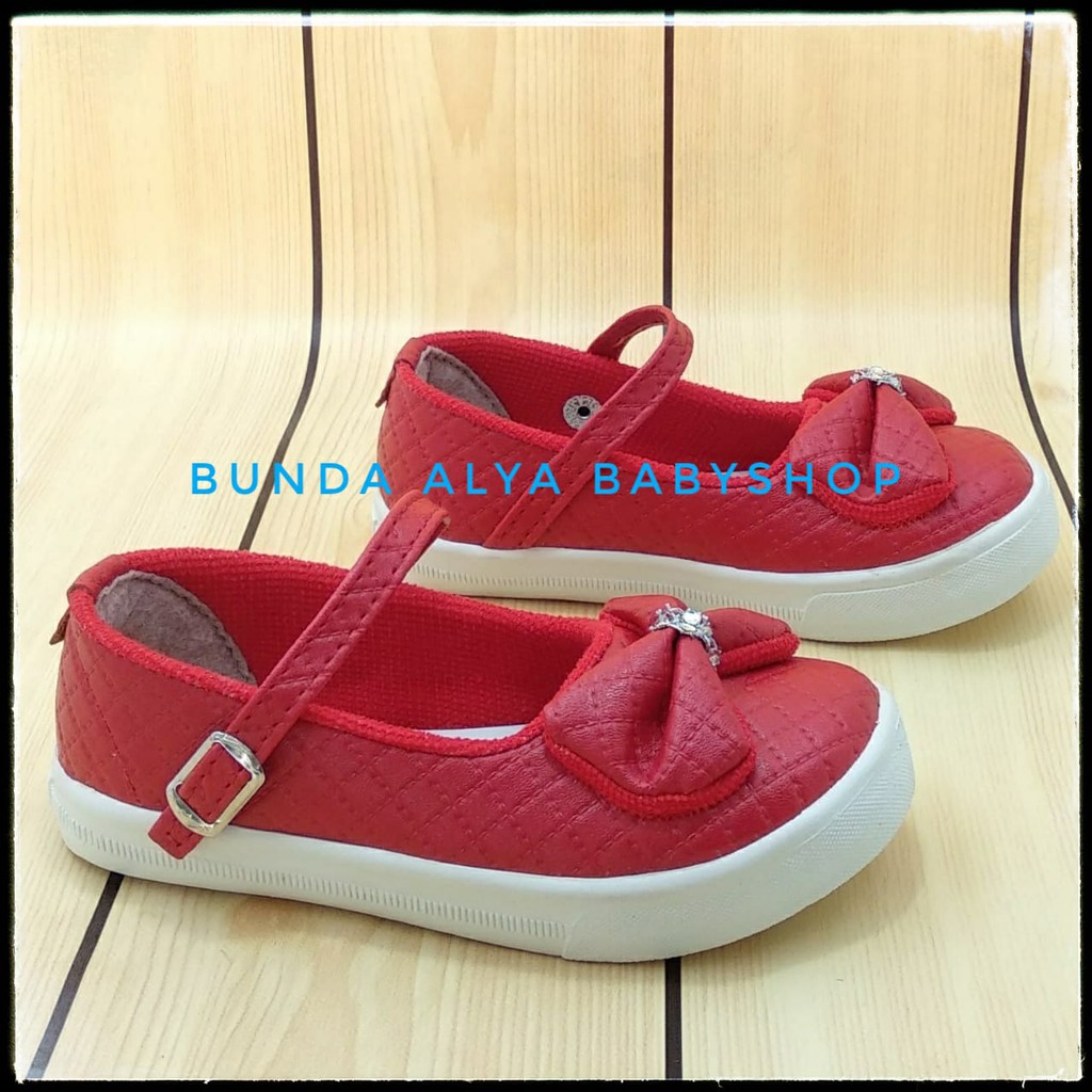 Sepatu Anak Perempuan Umur 3 4 Tahun Pita MERAH - Sepatu Anak Cewek Casual Nyaman Alas Karet Anti Licin Size 29 - 30