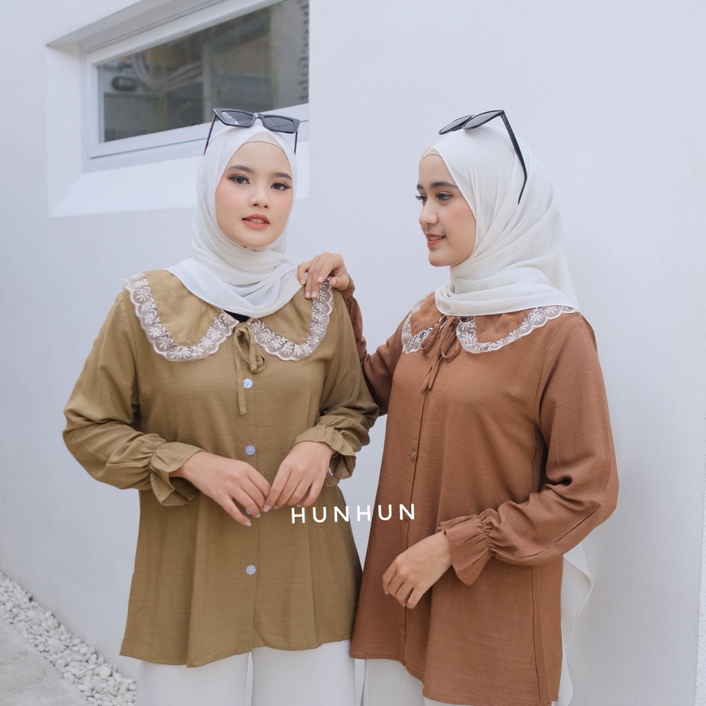 Biana Blouse Kemeja Blouse Crincle Import Renda Blouse Tangan Lonceng Pusatgrosir_solo