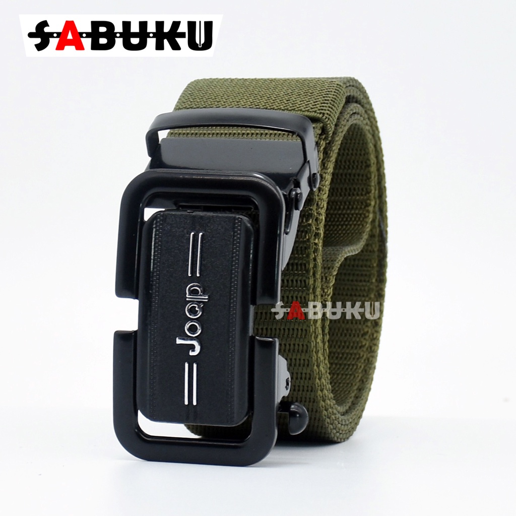 Ikat Pinggang Pria Canvas Stylish Metal Men Belt Detector Kepala Logam Besi -046