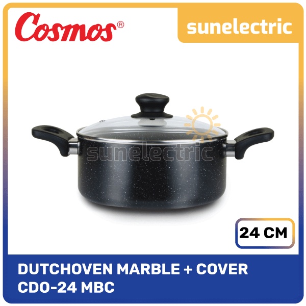 Cosmos Dutch Oven + Tutup Kaca Marble 24 cm Panci Penggorengan / Kuali Wajan Tumis / Kuah Teflon Cer