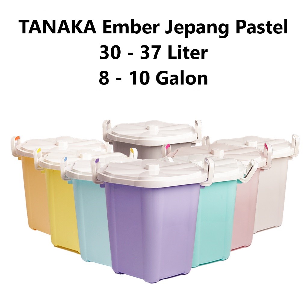 Tanaka Ember Plastik Jepang Pastel dengan Tutup - Kapasitas 8 - 10 Galon atau 30 - 37 Liter