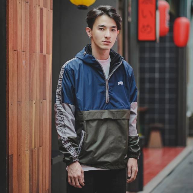 GENIOUS Jaket Cougle 3D Jaket Parasut Pria Jaket Outdoor Navy Hijau