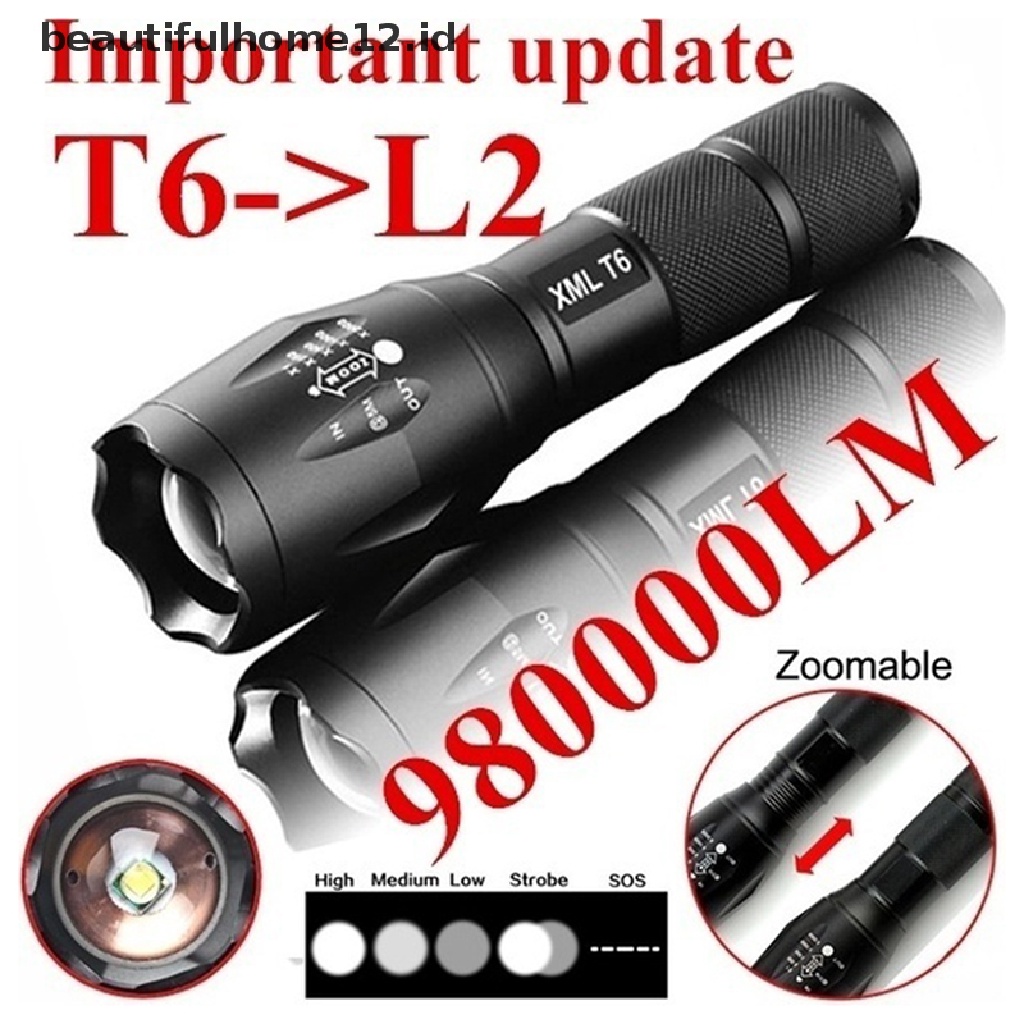 Tactical Military LED Flashlight 980000LM Zoomable 5-Mode Without Battery~