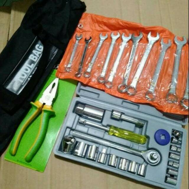 Tool Kit 4bh Tekiro Tang Kombinasi Kunci Sok Set 21pcs Paket Kunci Ring Pas Set Tool Bag