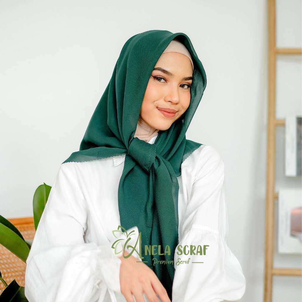 Bella Lasercut - Hijab Kerudung Segiempat Voal Laser Cut / Krudung Bella Pollycotton Laser Premium / Basic Polos Lasercut-GREEN BOTTLE