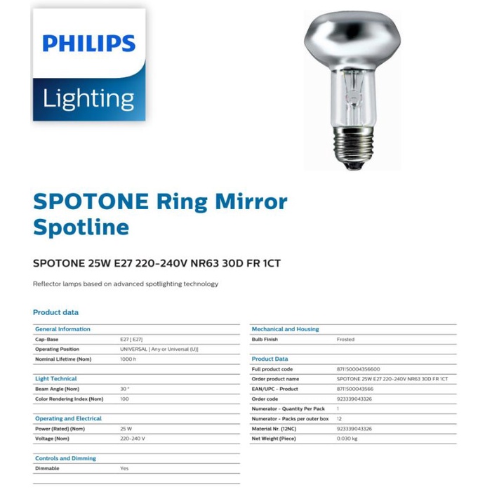 Philips Spot (Reflektor Bulb) 25 Watt, 40 Watt, 60 Watt