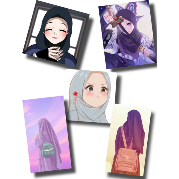 

stiker anime hijab cutting anti air isi 5 pcs / stiker perempuan muslimah