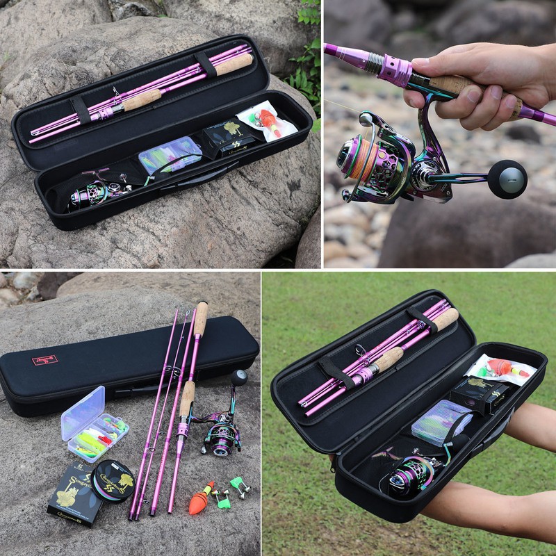 Sougayilang Joran Pancing 2.1M 4 Bagian Spinning/Casting Fishing Rod + Reel Pancing Full Set 13 + 1BB 5.2:1 Rasio Gear Combo Set Pancing