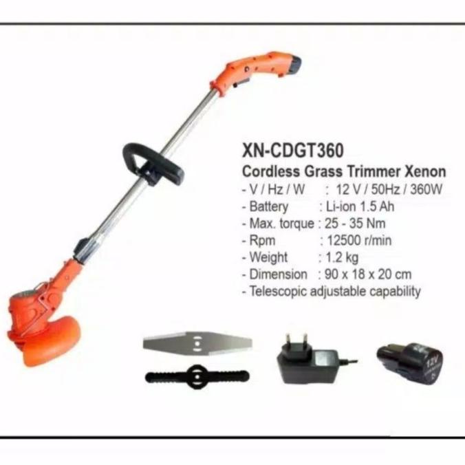 Perlengkapan Taman Rumah Xenon Mesin Potong Rumput Baterai Trimmer Cdgt360W 12Volt 2Baterai