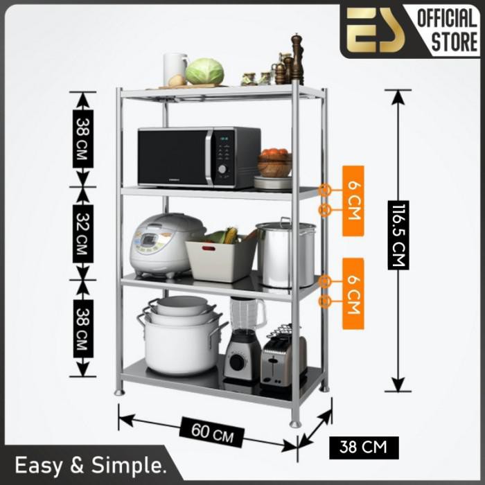 Produk Terbaik - Es Rak Dapur Rak Susun Rak Stainless Steel 4 Susun Rak Penyimpanan - 4 Susun